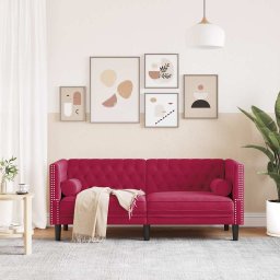 vidaXL Tweezitsbank Chesterfield-stijl en bolsters fluweel wijnrood