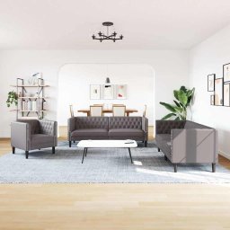 vidaXL 3-delige Loungeset Chesterfield-stijl kunstleer grijs