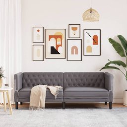 vidaXL Driezitsbank Chesterfield-stijl kunstleer grijs