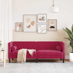 vidaXL Driezitsbank Chesterfield-stijl met bolsters fluweel wijnrood