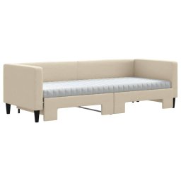 vidaXL Slaapbank met onderschuifbed en matrassen 80x200 cm stof crème