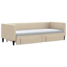 vidaXL Slaapbank met onderschuifbed en lades 80x200 cm stof crèmekleur