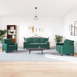 vidaXL 3-delige Loungeset met kussens en bolsters fluweel donkergroen
