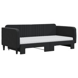 vidaXL Slaapbank onderschuifbed en matrassen 90x190 cm fluweel zwart