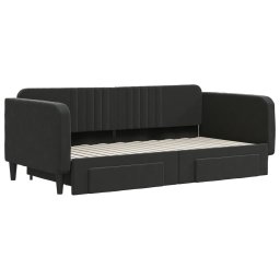 vidaXL Slaapbank met onderschuifbed en lades 90x190 cm fluweel zwart