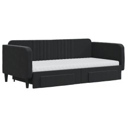 vidaXL Slaapbank met onderschuifbed en lades 90x190 cm fluweel zwart