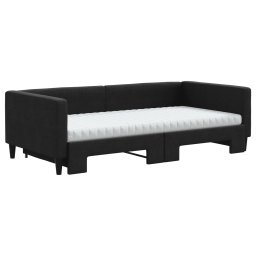 vidaXL Slaapbank met onderschuifbed en matrassen 100x200 cm stof zwart