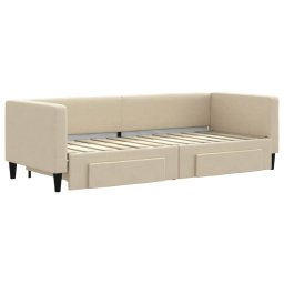 vidaXL Slaapbank met onderschuifbed en lades 80x200 cm stof crèmekleur