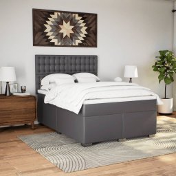 vidaXL Boxspring met matras kunstleer grijs 140x200 cm