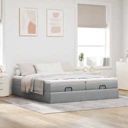vidaXL Ottoman bed met matrassen 180x200cm stof lichtgrijs