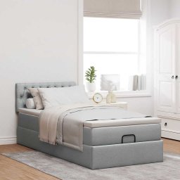 vidaXL Bed met matras 100x200 cm stof lichtgrijs