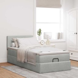 vidaXL Ottoman bed met matras 90x200cm fluweel lichtgrijs