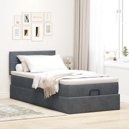 vidaXL Ottoman bed met matras 100x200 cm fluweel donkergrijs