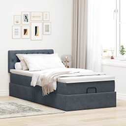 vidaXL Ottoman bed met matras 100x200 cm fluweel donkergrijs