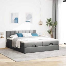 vidaXL Ottoman bed met matrassen 180x200cm stof donkergrijs