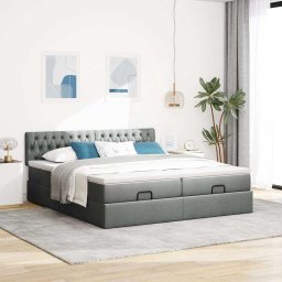 vidaXL Ottoman bed met matrassen 180x200cm stof donkergrijs