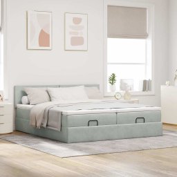 vidaXL Ottoman bed met matrassen 180x200cm fluweel lichtgrijs