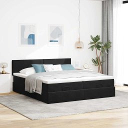 vidaXL Ottoman bed met matrassen 200x200cm fluweel zwart