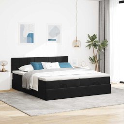 vidaXL Ottoman bed met matrassen 200x200cm fluweel zwart