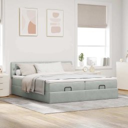 vidaXL Ottoman bed met matrassen 180x200cm fluweel lichtgrijs