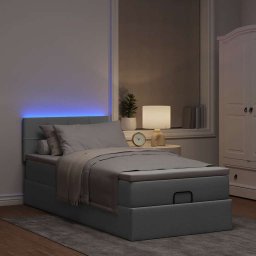 vidaXL Bed poef met matras en LED's 90x200 cm stof lichtgrijs