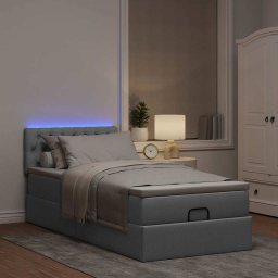 vidaXL Bed poef met matras en LED's 90x200 cm stof lichtgrijs