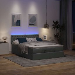 vidaXL Bed poef met matras en LED's 140x200 cm stof donkergrijs