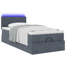 vidaXL Ottoman bed met matras en LED's 90x200cm fluweel donkergrijs