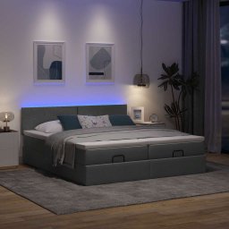 vidaXL Ottoman bed met matrassen en LED's 180x200cm stof donkergrijs