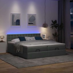 vidaXL Ottoman bed met matrassen en LED's 180x200cm stof donkergrijs