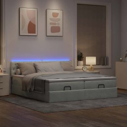 vidaXL Ottoman bed met matrassen en LED's 180x200cm fluweel lichtgrijs
