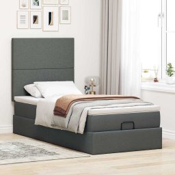 vidaXL Ottoman bed met matras 100x200cm stof donkergrijs
