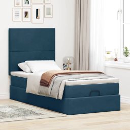 vidaXL Ottoman bed met matrassen 90x200cm fluweel donkerblauw