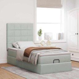vidaXL Ottoman bed met matrassen 90x200cm fluweel lichtgrijs