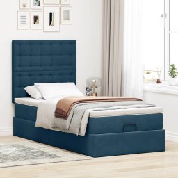 vidaXL Ottoman bed met matrassen 100x200cm fluweel donkerblauw