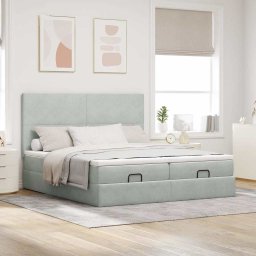 vidaXL Ottoman bed met matrassen 180x200cm fluweel lichtgrijs