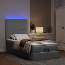 vidaXL Bed poef met matras en LED's 90x200 cm stof lichtgrijs