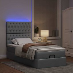 vidaXL Bed poef met matras en LED's 90x200 cm stof lichtgrijs