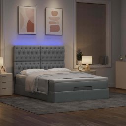 vidaXL Ottoman bed met matras en LED's 140x200cm stof lichtgrijs