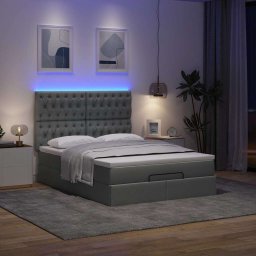 vidaXL Ottoman bed met matras en LED's 140x200cm stof donkergrijs