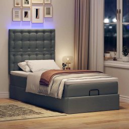 vidaXL Bed poef met matras en LED's 90x200 cm stof donkergrijs
