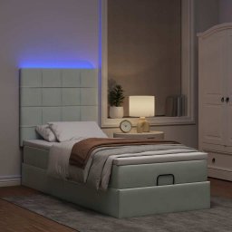 vidaXL Ottoman bed met matrassen en LED's 90x200cm fluweel lichtgrijs