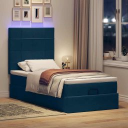 vidaXL Ottoman bed met matrassen en LED's 90x200cm fluweel donkerblauw