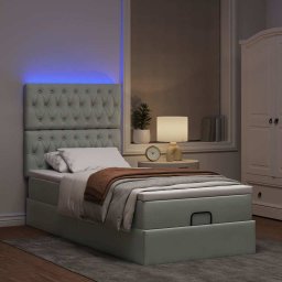 vidaXL Ottoman bed met matrassen en LED's 90x200cm fluweel lichtgrijs