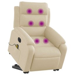 vidaXL Sta-op-massagestoel elektrisch verstelbaar stof crèmekleurig