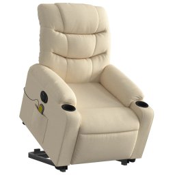 vidaXL Sta-op-massagestoel elektrisch verstelbaar stof crèmekleurig
