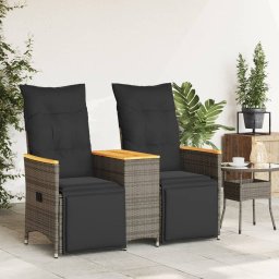 vidaXL Tuinbank 2-zits verstelbaar met tafel poly rattan grijs