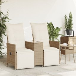 vidaXL Tuinbank 2-zits verstelbaar met tafel poly rattan beige