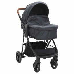 vidaXL Kinderwagen 2-in-1 staal antracietkleurig en zwart