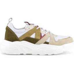 PS Poelman Year Dames Leren Chunky Runner Sneaker - mt 41 - van Mesh en Suéde - Beige Kaki Groen